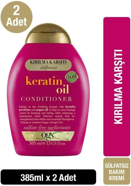 Kırılma Karşıtı Keratin Oil Sülfatsız Saç Bakım Kremi 385 Ml x2