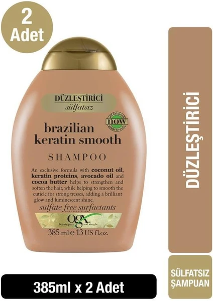 OGX Brazilian Keratin Smooth Sülfatsız Şampuan 385 ml x2