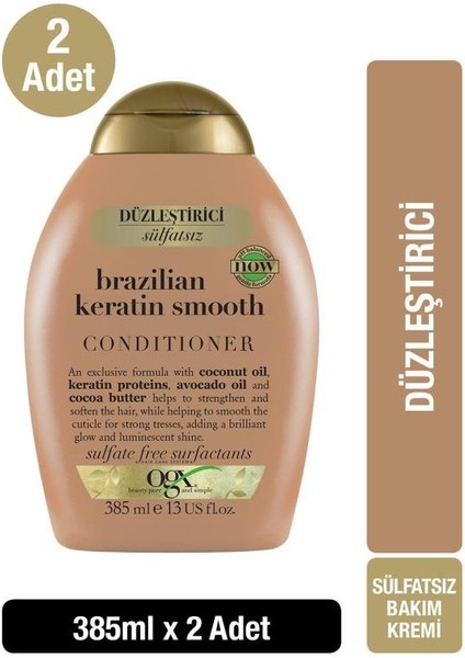 OGX Düzleştirici Brazilian Keratin Smooth Saç Bakım Kremi 385 ml x 2 Adet