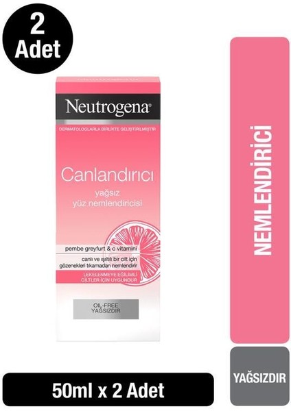 Canlandırıcı Pembe Greyfurt Yağsız Yüz Nemlendiricisi 50 ml x2