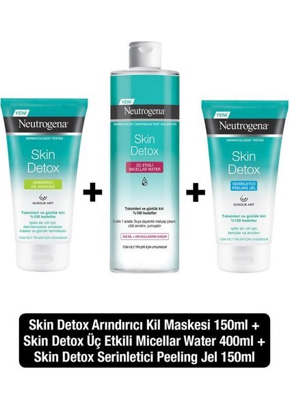 Skin Detox Arındırıcı Kil Maskesi 150 ml +Peeling Jel 150 ml+Micellar Water 400 ml