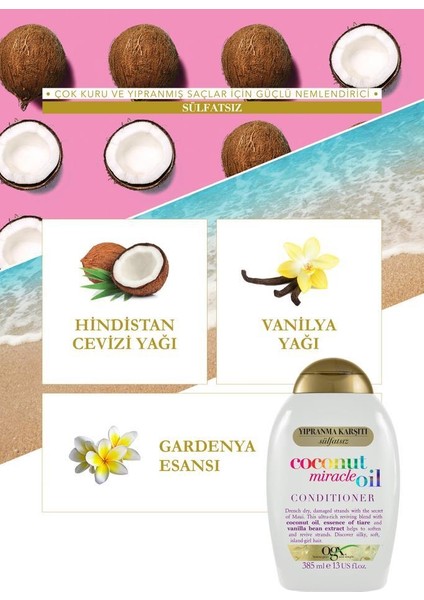 Yıpranma Karşıtı Coconut Miracle Oil Sülfatsız Saç Bakım Kremi 385 ml X2