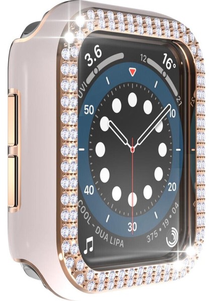 Apple Watch 5 6 44MM Uyumlu Çift Sıra Parlak Taşlı Rubber Kasa Kapak