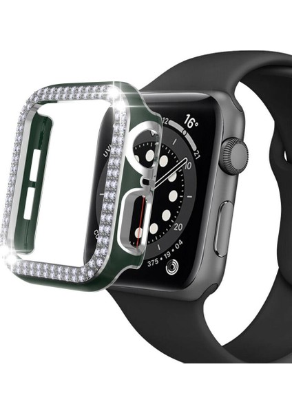 Apple Watch 7 41MM Uyumlu Çift Sıra Parlak Taşlı Rubber Kasa Kapak
