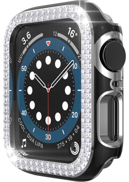 Apple Watch 5 6 40MM Uyumlu Çift Sıra Parlak Taşlı Rubber Kasa Kapak