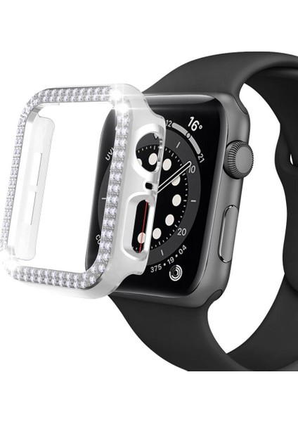 Apple Watch 5 6 40MM Uyumlu Çift Sıra Parlak Taşlı Rubber Kasa Kapak