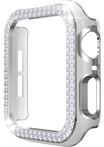 Apple Watch 5 6 40MM Uyumlu Çift Sıra Parlak Taşlı Rubber Kasa Kapak