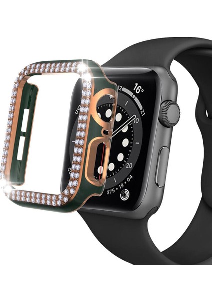 Apple Watch 5 6 40MM Uyumlu Çift Sıra Parlak Taşlı Rubber Kasa Kapak