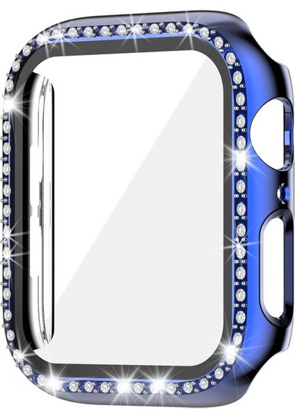 Apple Watch 7 45MM Uyumlu Tek Sıra Parlak Taşlı Rubber Kasa Kapak