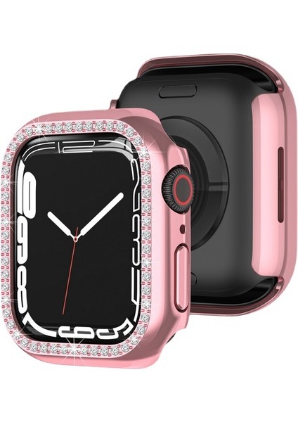Apple Watch 7 45MM Uyumlu Tek Sıra Parlak Taşlı Rubber Kasa Kapak