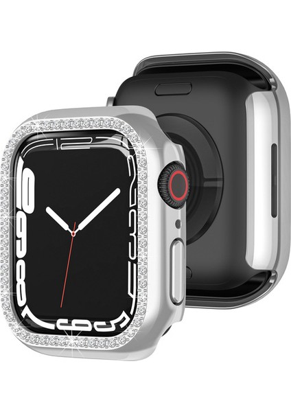 Apple Watch 5 6 44MM Uyumlu Tek Sıra Parlak Taşlı Rubber Kasa Kapak
