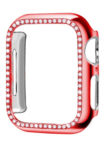 Apple Watch 5 6 44MM Uyumlu Tek Sıra Parlak Taşlı Rubber Kasa Kapak