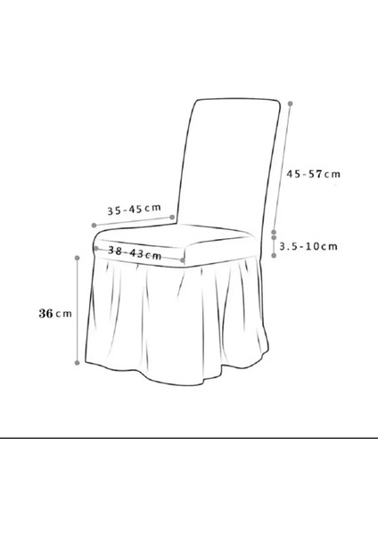 Sandalye Kılıfı Likralı Bürümcük Etekli Lastikli Yıkanabilir Sandalye Örtüsü 6ADET Burumcuk Beyaz