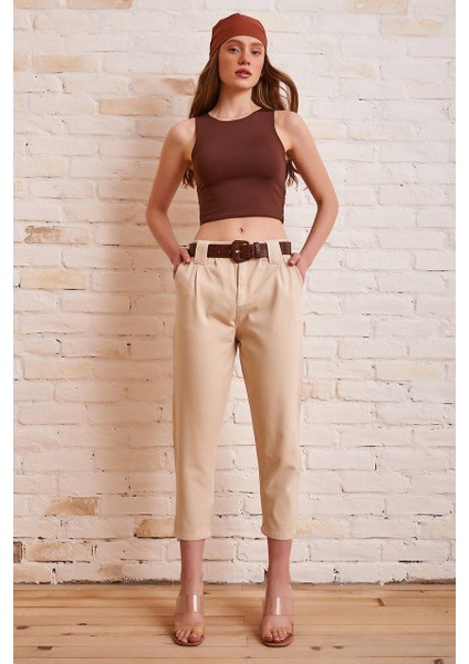 Kemerli Gabardin Denim Pantolon