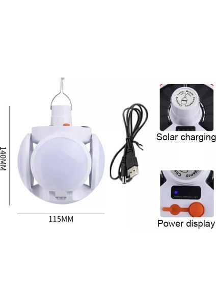 Solar LED Kamp Lambası – Işıldak – Usb’den / Gün Işığında Şarj- 5 Kanatlı – 90°