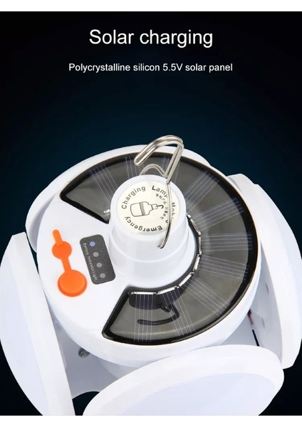 Solar LED Kamp Lambası – Işıldak – Usb’den / Gün Işığında Şarj- 5 Kanatlı – 90°