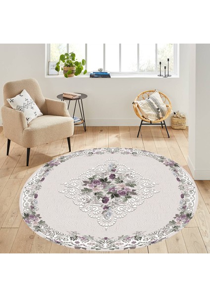 Dijital Baskı Yıkanabilir Kaymaz Taban Yuvarlak Salon Halısı RVG7297-SD404