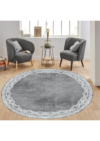Dijital Baskı Yıkanabilir Kaymaz Taban Yuvarlak Salon Halısı RVG7323-HK105