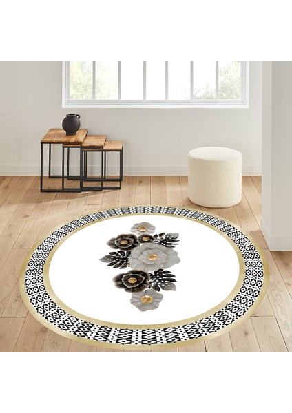 Dijital Baskı Yıkanabilir Kaymaz Taban Yuvarlak Salon Halısı RVG7330-SD439