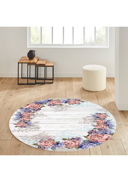 Dijital Baskı Yıkanabilir Kaymaz Taban Yuvarlak Salon Halısı RVG7333-HS454