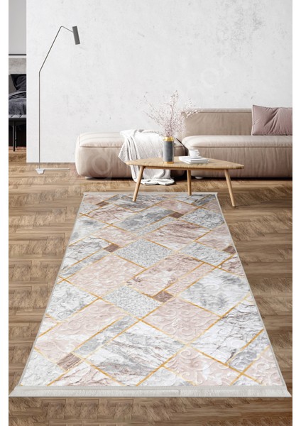 Delüxe Vizon Gri Saçaklı Deri Taban Yeni Kabartmalı Model Salon Halısı