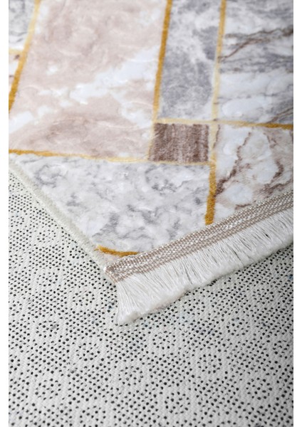 Delüxe Vizon Gri Saçaklı Deri Taban Yeni Kabartmalı Model Salon Halısı fırsatları