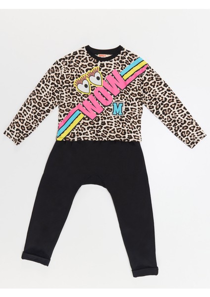 Wow Leopar Kız Çocuk T-Shirt Pantolon Takım