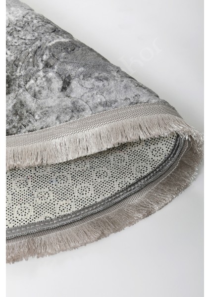 Delüxe Antrasit Saçaklı Deri Taban Oval Halı Yeni Kabartmalı Model Salon Halısı fırsatları