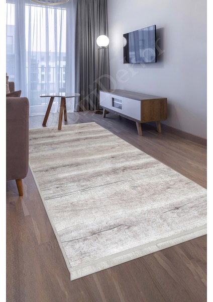 KY7055 Vizon Saçaklı Dijital Halı Kaymaz Yıkanabilir Oda Mutfak Koridor Salon Halısı
