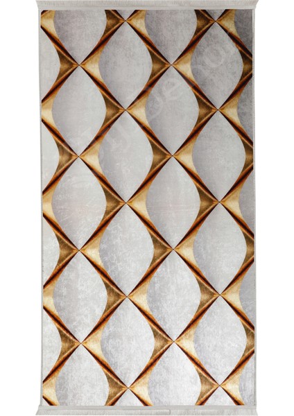KY7059 Gold Saçaklı Dijital Halı Kaymaz Yıkanabilir Oda Mutfak Koridor Salon Halısı