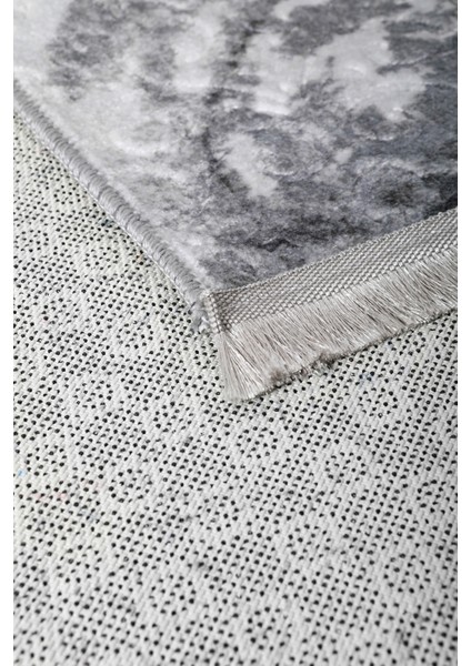 Delüxe Antrasit Saçaklı Deri Taban Yeni Kabartmalı Model Salon Halısı fırsatları