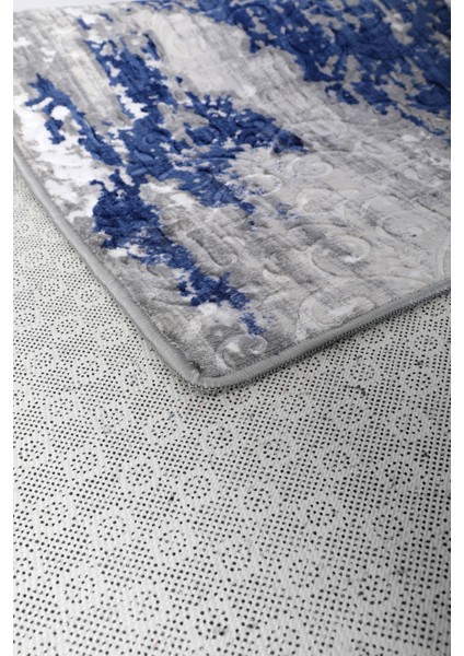 Delüxe Lacivert Gri Saçaksız Deri Taban Yeni Kabartmalı Model Salon Halısı fırsatları