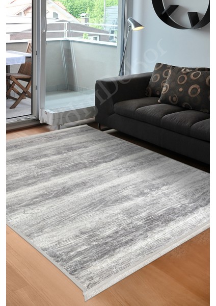 KY7056 Gri Saçaklı Dijital Halı Kaymaz Yıkanabilir Oda Mutfak Koridor Salon Halısı