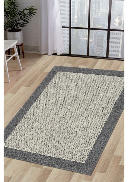 KR4040 Gri Krem Saçaksız Dijital Halı Bukle Görünümlü Oda Salon Halısı