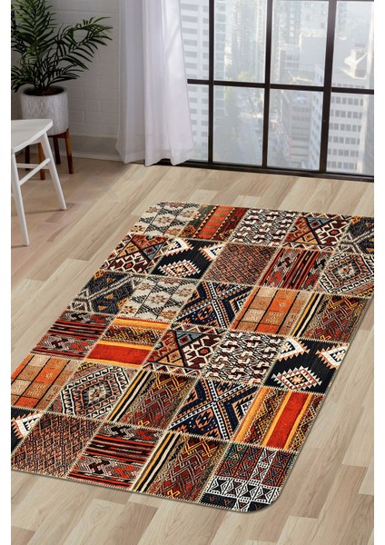 K1300 Patchwork Saçaksız Dijital Halı Kaymaz Yıkanabilir Oda Mutfak Koridor Salon Halısı