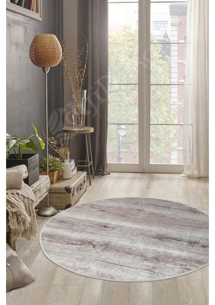 KY7055 Vizon Saçaksız Dijital Yuvarlak Halı Kaymaz Yıkanabilir Mutfak Antre Salon Halısı