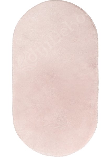 Pembe Oval Post Dokuma Halı Peluş Yumuşacık Antibakteriyel Çocuk Mutfak Salon Halısı