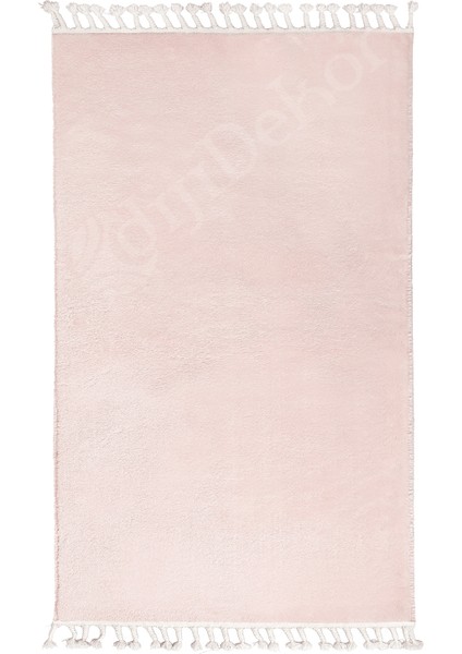 Pembe Post Dokuma Halı Saçaklı Peluş Yumuşacık Antibakteriyel Çocuk Mutfak Salon Halısı