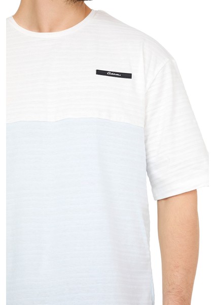 Oversize Beyaz/mavi Erkek Jakarlı Bisiklet Yaka Kısa Kollu T-Shirt modelleri