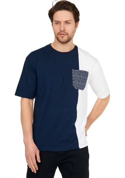 Lacivert/beyaz Erkek Bisiklet Yaka Kısa Kollu Cepli T-Shirt fiyatları