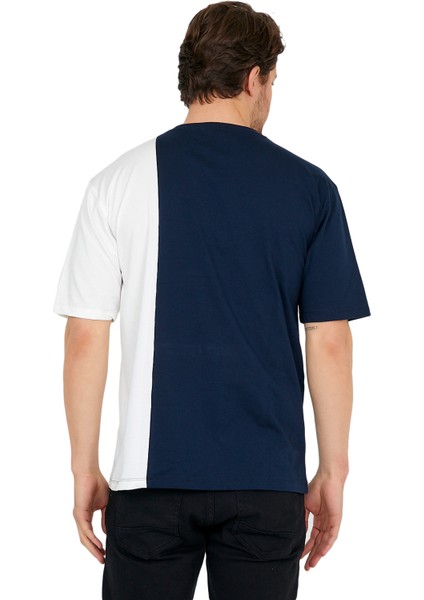 Lacivert/beyaz Erkek Bisiklet Yaka Kısa Kollu Cepli T-Shirt fırsatları