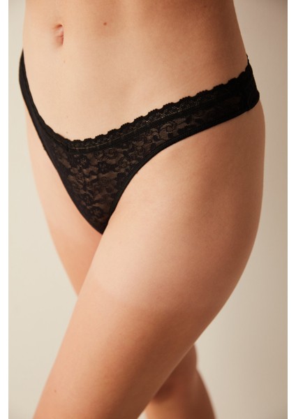 Siyah Easy Lace V Shape Brazilian Külot