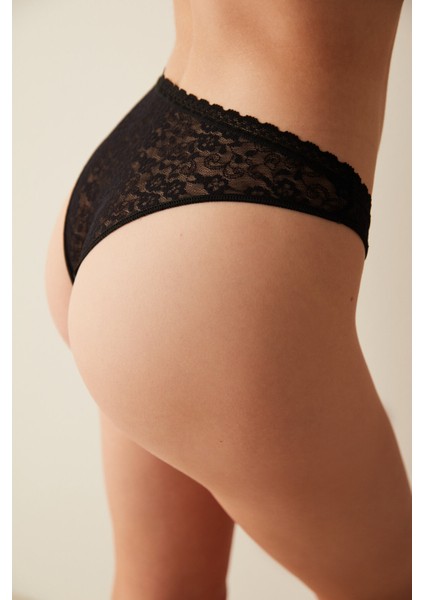 Siyah Easy Lace V Shape Brazilian Külot fiyatları