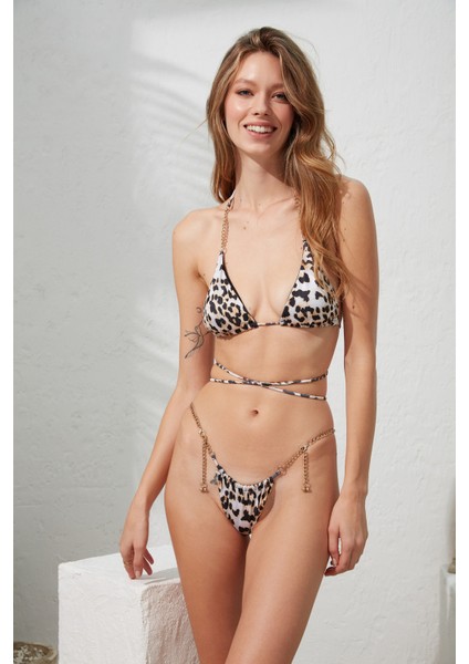 Pierre Cardin Tubi Zincirli Brazilian Üçgen Bikini Takım Leopard 221204