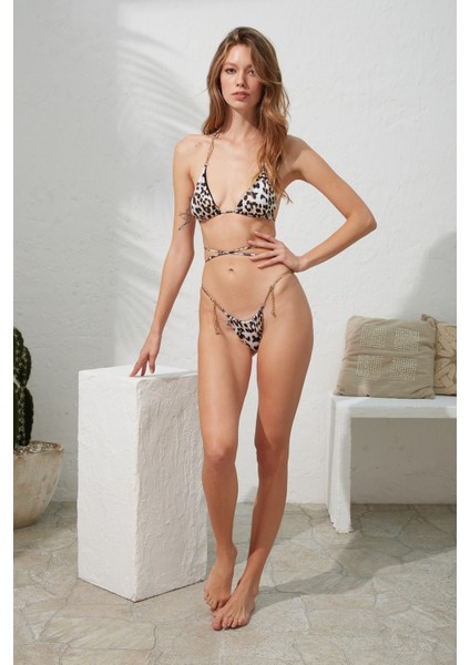 Pierre Cardin Tubi Zincirli Brazilian Üçgen Bikini Takım Leopard 221204