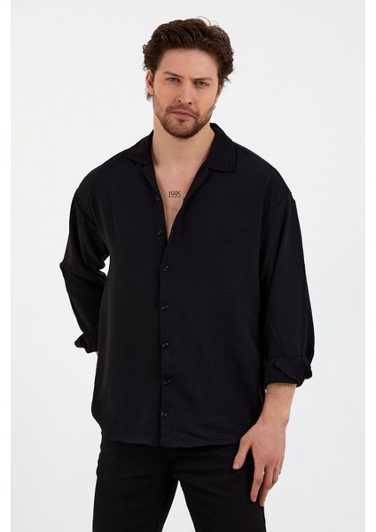 Erkek Siyah Slim Fit Içi Kalın Kürklü Su Itici Şişme Deri Ceket & Mont