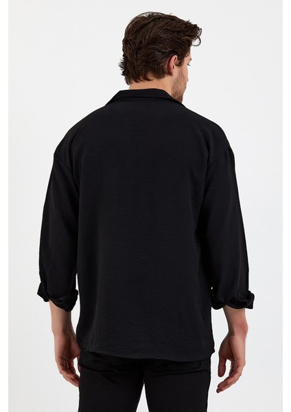 Erkek Siyah Slim Fit Içi Kalın Kürklü Su Itici Şişme Deri Ceket & Mont