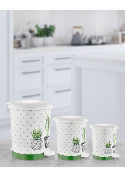 Desenli Pedallı Çöp Kovası Set- 8-12-22 Lt