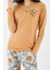 Good Things Take Time Camel Kadın Uzun Kol Pijama Takım 4