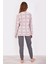 Ekoseli Pudra Kadın Uzun Kol Pijama Takım 5